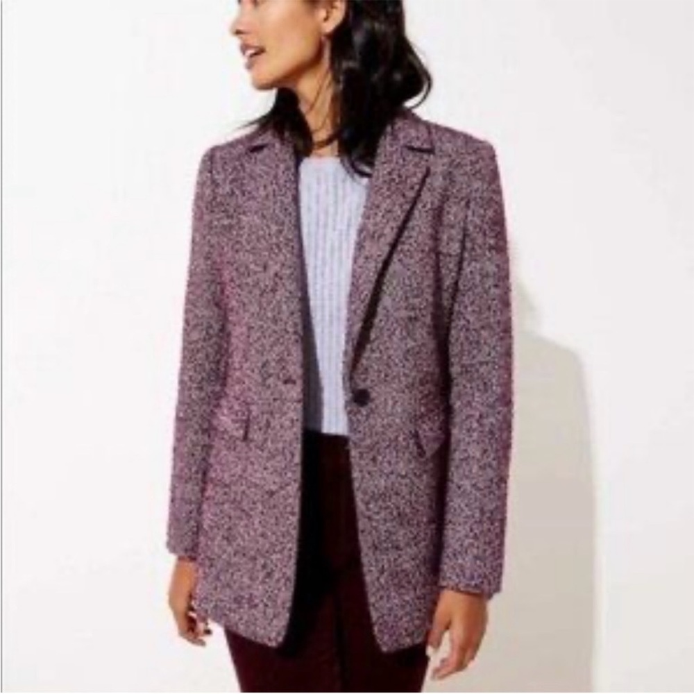 Ann Taylor Loft NWT Herringbone Blazer in Burgundy and Black